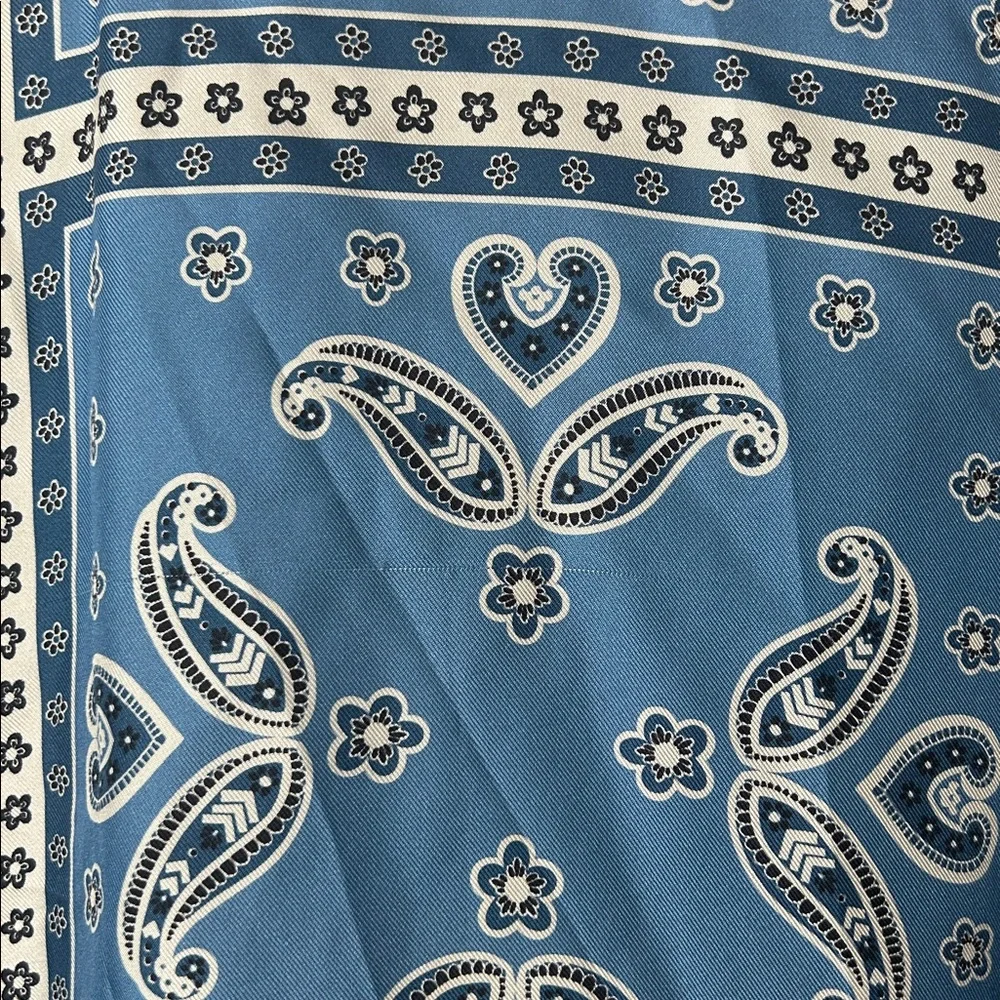 Sandro Blue Paisley Long Sleeve Collared Chloe Silk Mini Dress **Size 40/US 8** - Picture 12 of 12